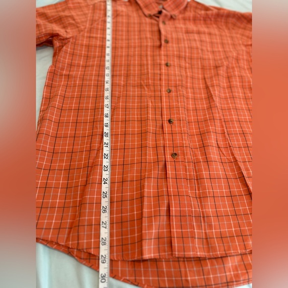LLBean Mens Large Orange Plaid Traditional Fit Wrinkle Resist Short Sleeve - Picture 4 of 10